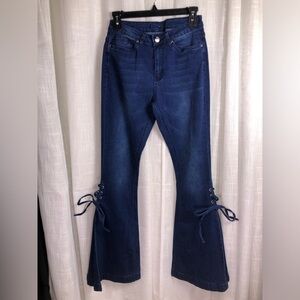 VENUS Navy Flare Jeans with Lace up Bow Detail Small NWOT